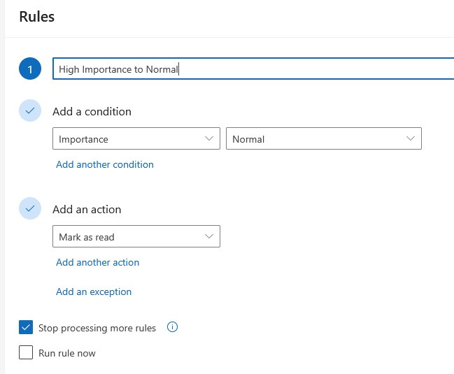 Outlook - Create Rule - High Importance to Normal when Message Read ...