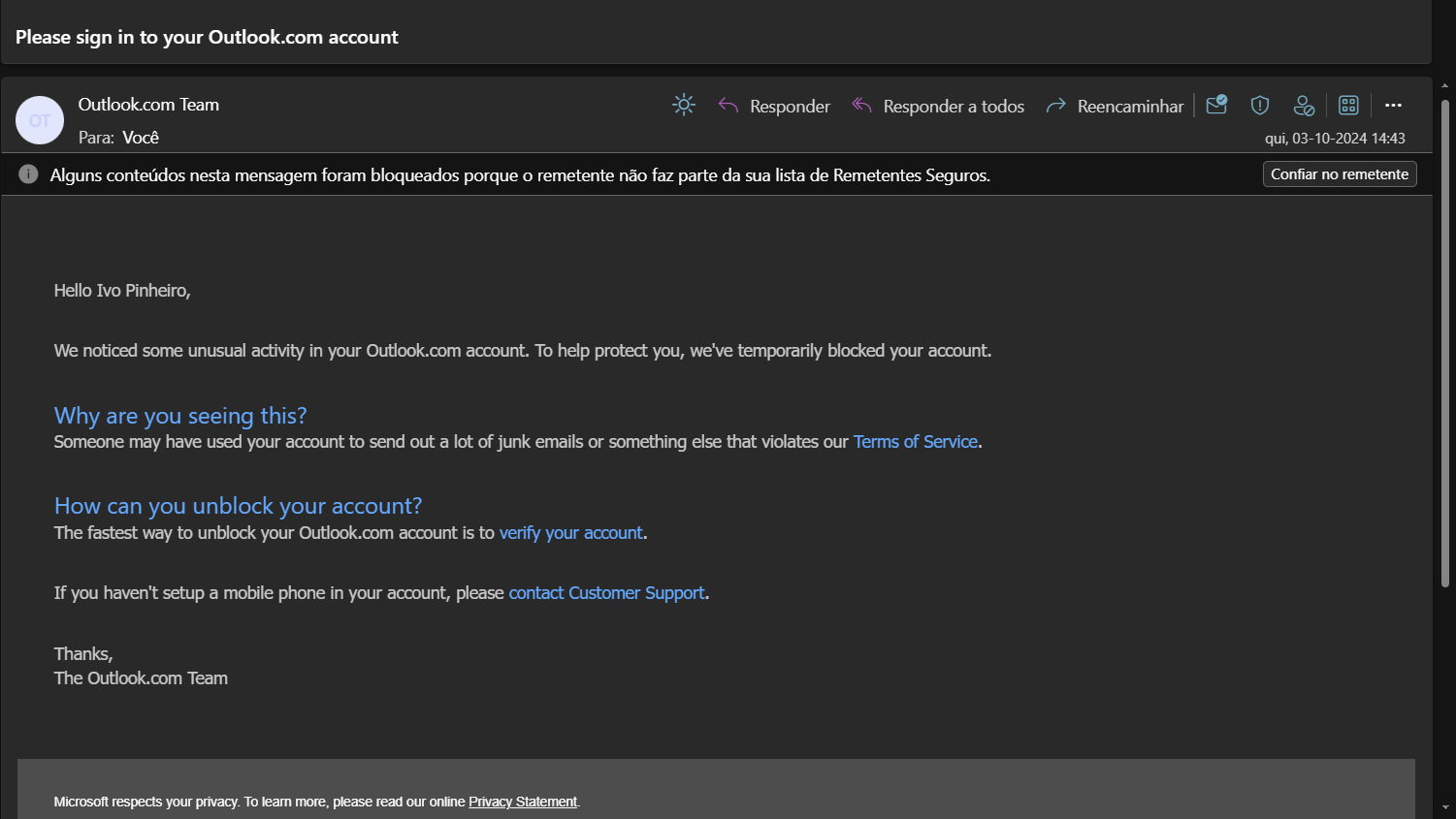 Is this email a scam or legit? - Microsoft Q&A