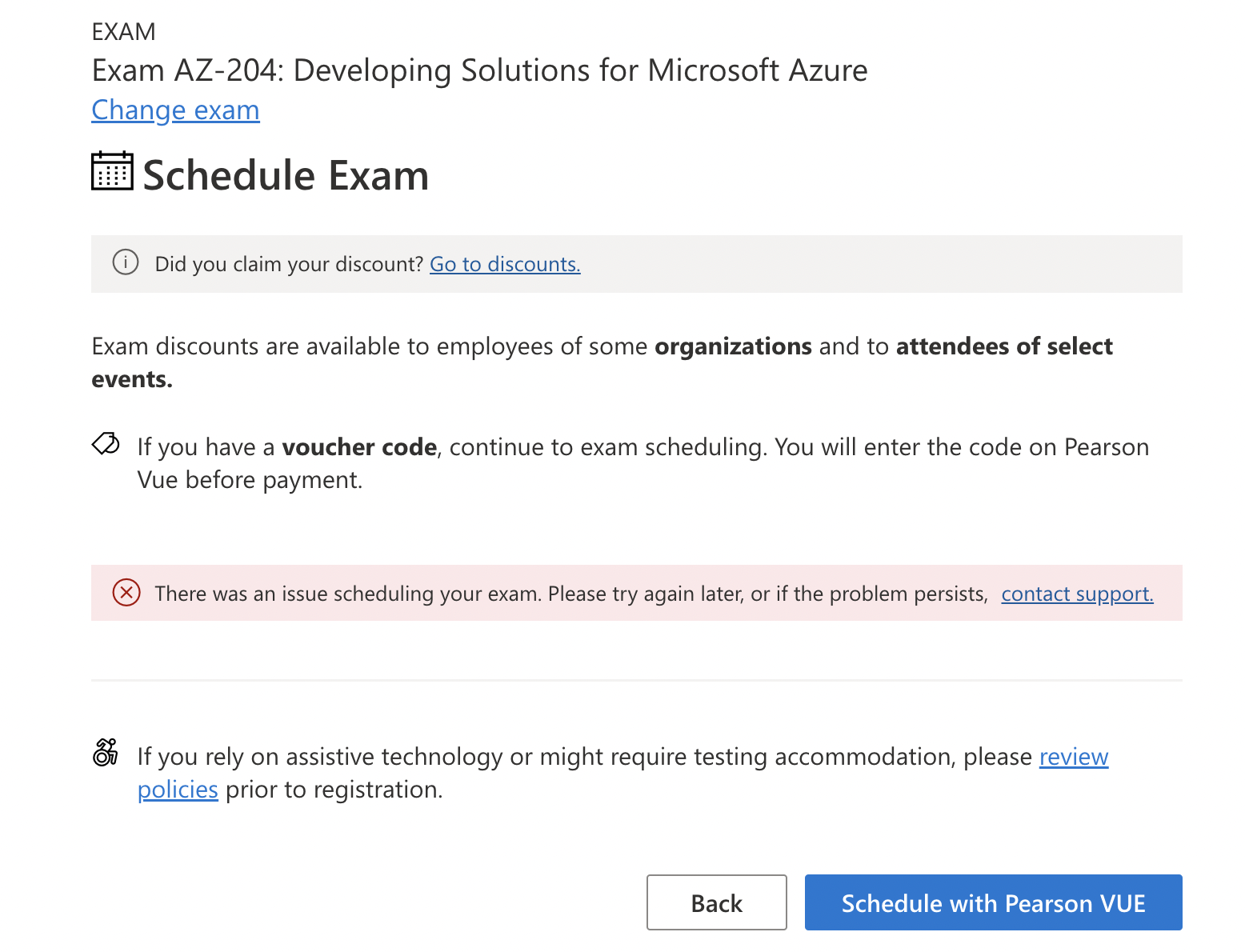I can't schedule the Microsoft az 204 certification exam - Microsoft Q&A