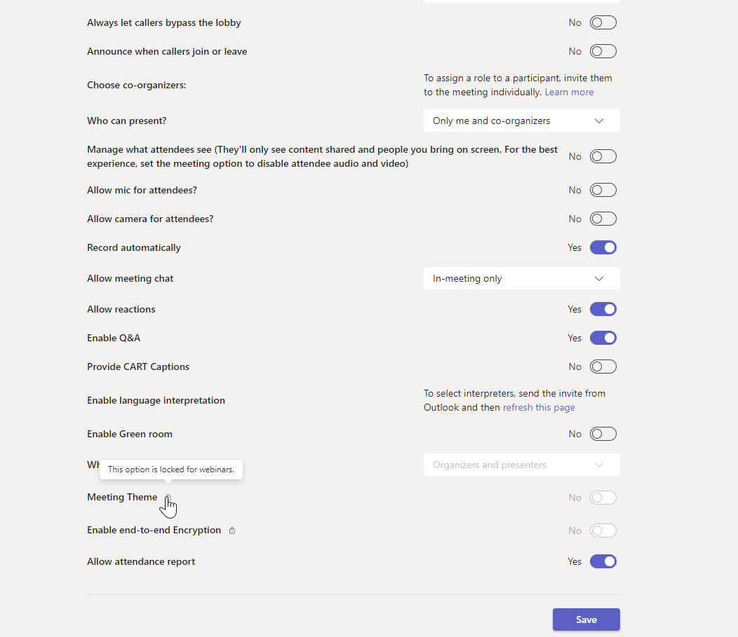 Webinar settings