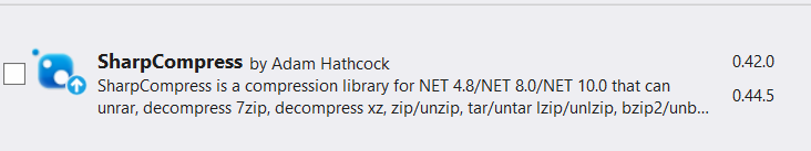 Bug -Move SharpCompress from 0.42.0 to 0.44.5 failed - Microsoft Q&A
