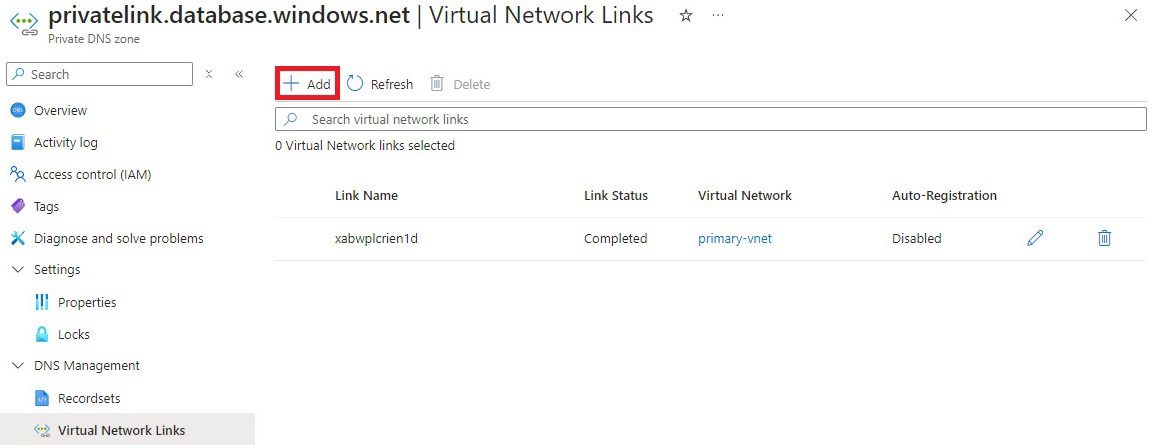 qna sql server private dns vnet link