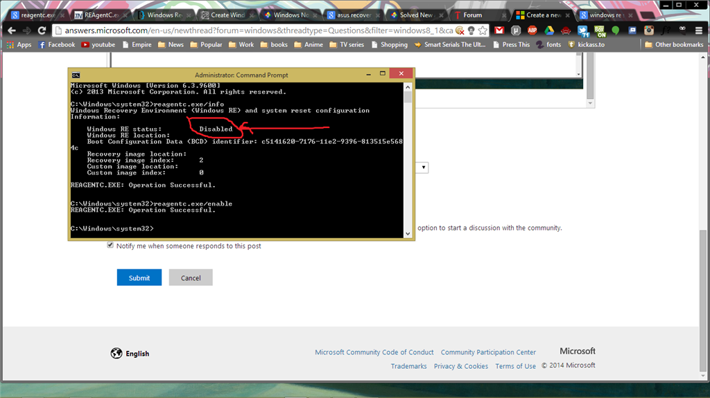 Windows RE statue Disabled - Microsoft Q&A
