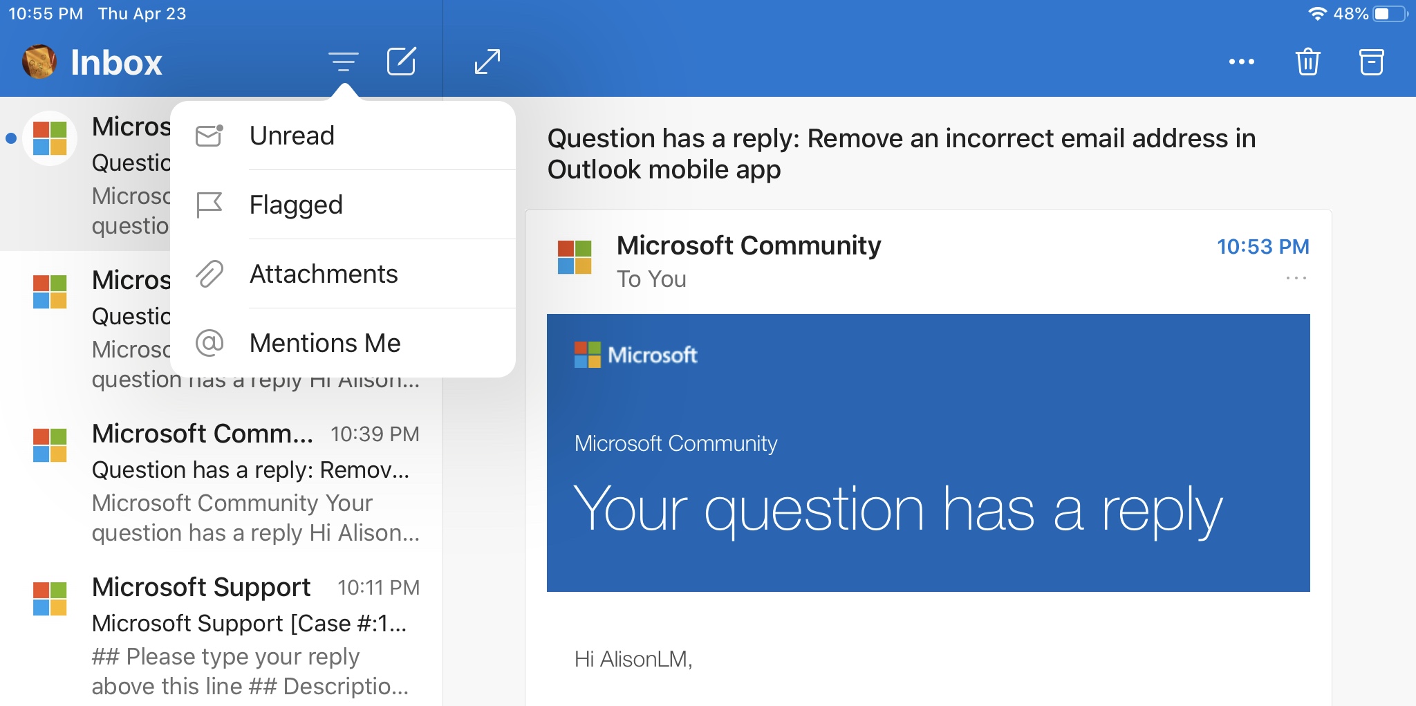 Remove an incorrect email address in Outlook mobile app - Microsoft Q&A