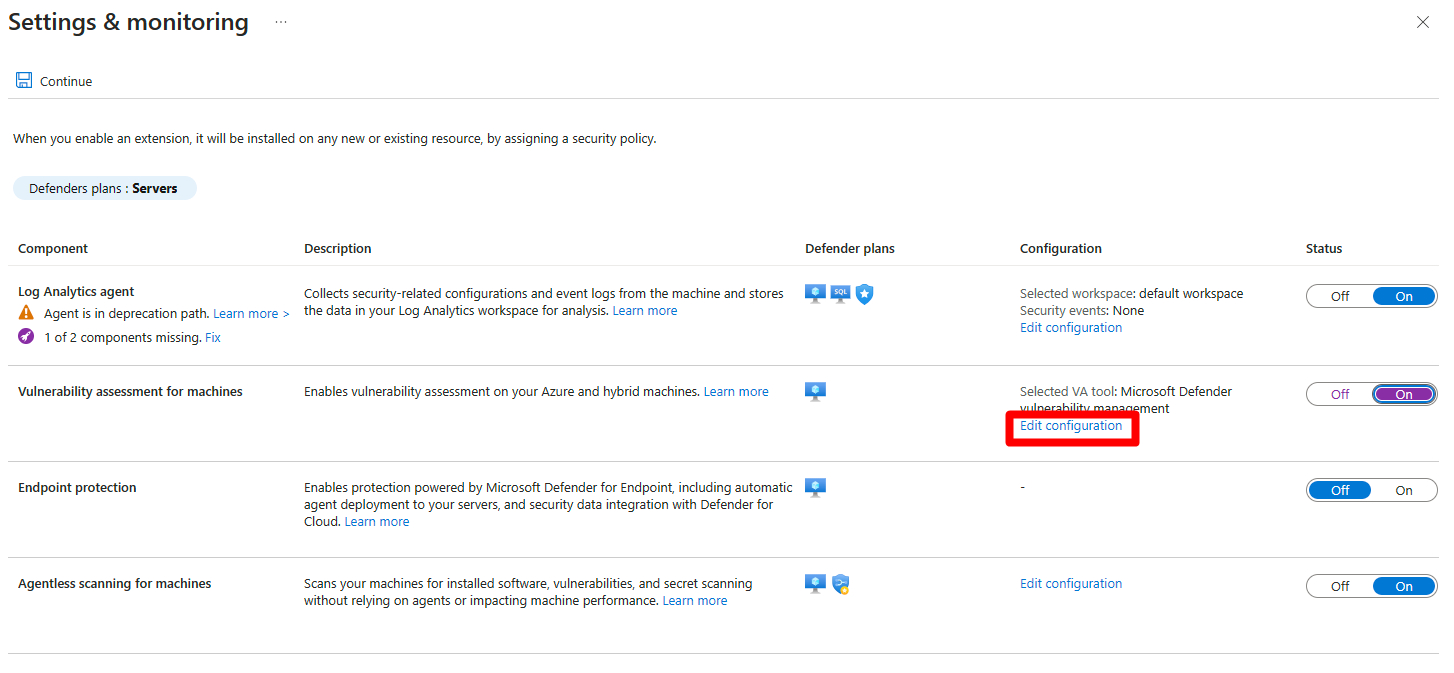 Screenshot of the servers plan that shows where the edit configuration button is located.