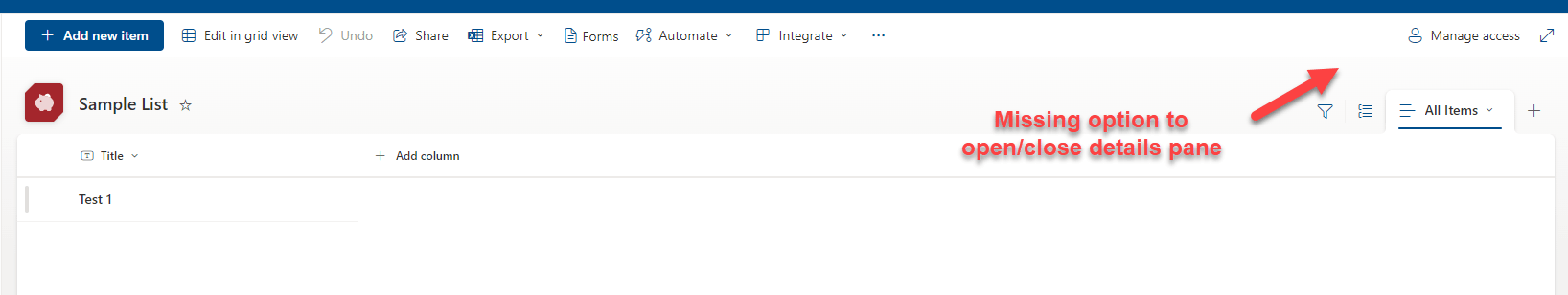 Missing Option to the Show Details Pane in the New SharePoint List UI ...