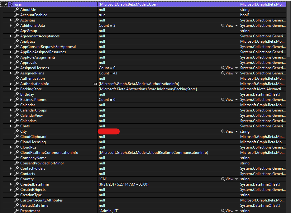 Cant able to get all properties of user by using Graph API in C# ...