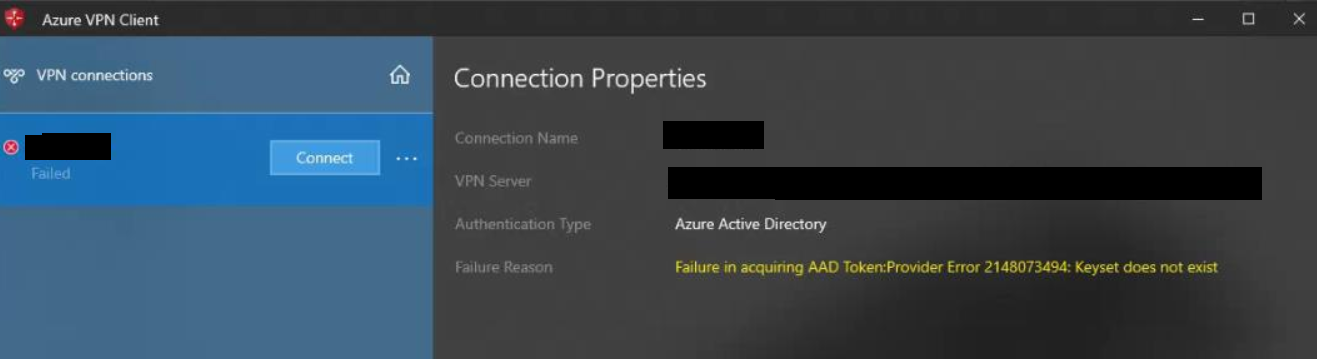 Azure VPN keyset error - Microsoft Q&A