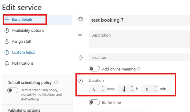 Problem with setting lead time for the service, Microsoft Bookings ...