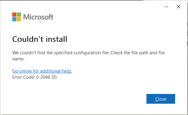 couldn't install we couldn't find the specified configuration file ...