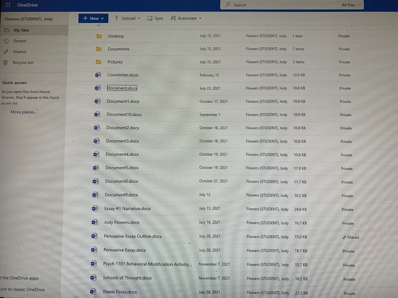 Word: My documents on OneDrive shows a size but opens up a blank ...