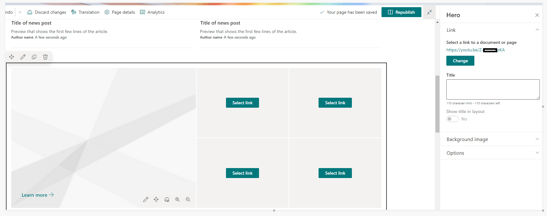 How to add youtube video on hero web part on Sharepoint? - Microsoft Q&A