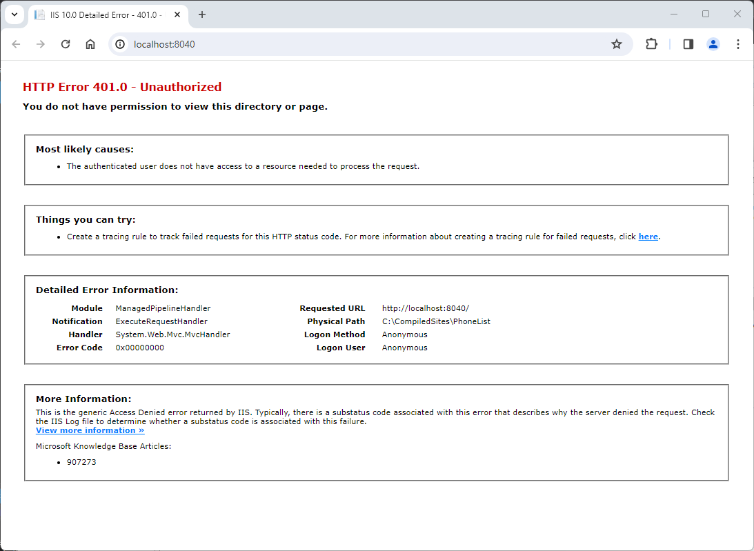 http error 401.0 - unauthorized iis express