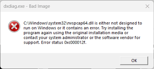 Bad Image Error code 0xc000012f - Microsoft Q&A