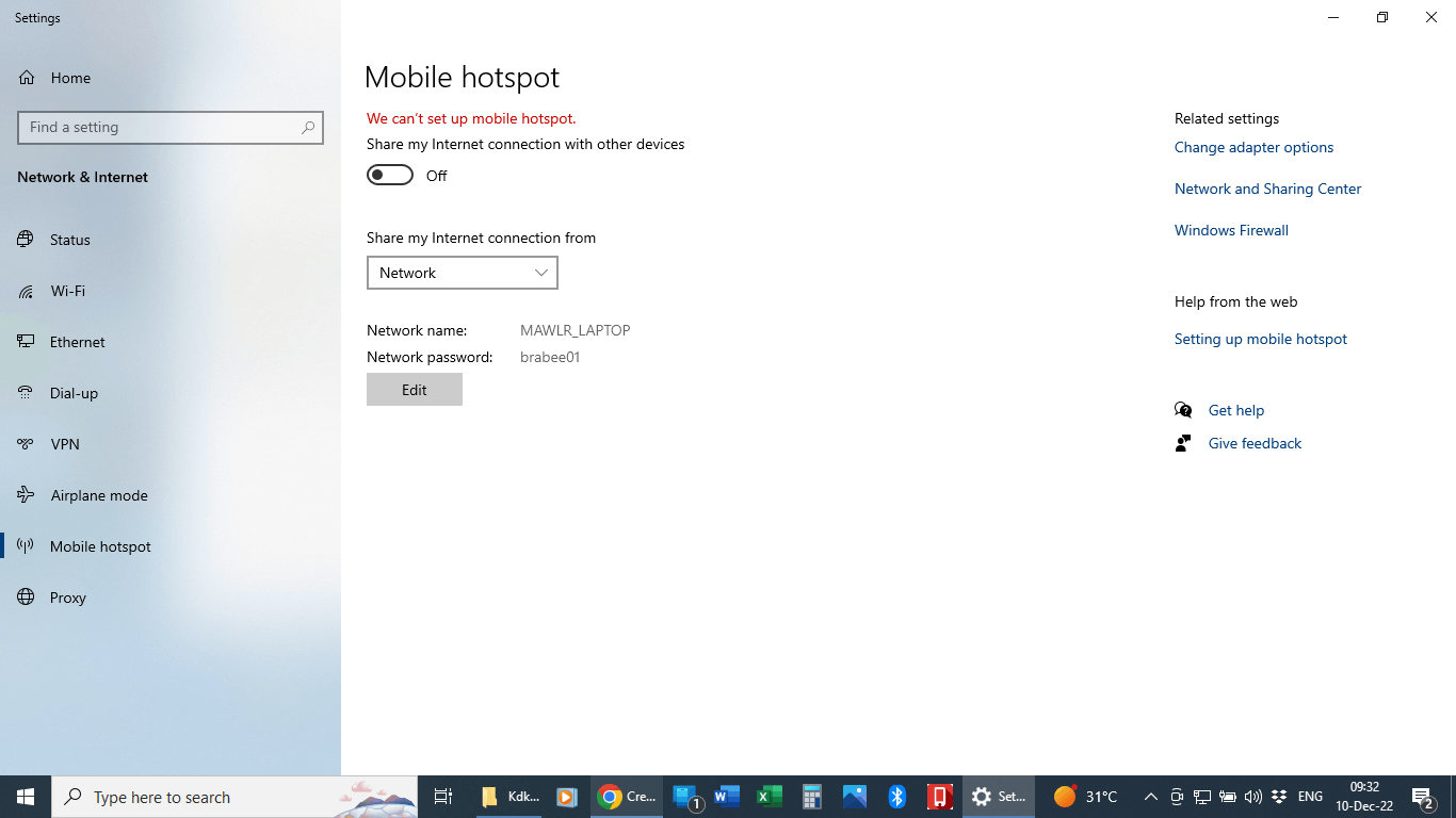 Making a hotspot from Ethernet connection doesn't work - Microsoft Q&A