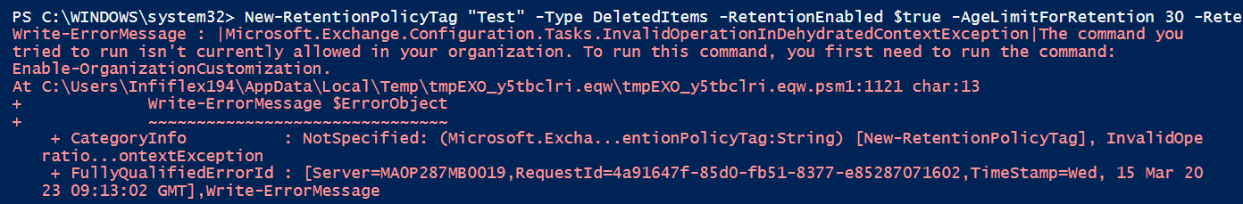Not able to create retention TAG. Tenant Created around 2 weeks back ...