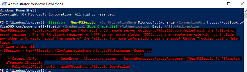 Can't get connected to Exchange Online using the legacy power shell ...