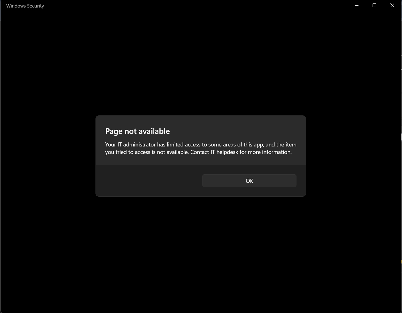 How to fix open Virus & threat protection, error 