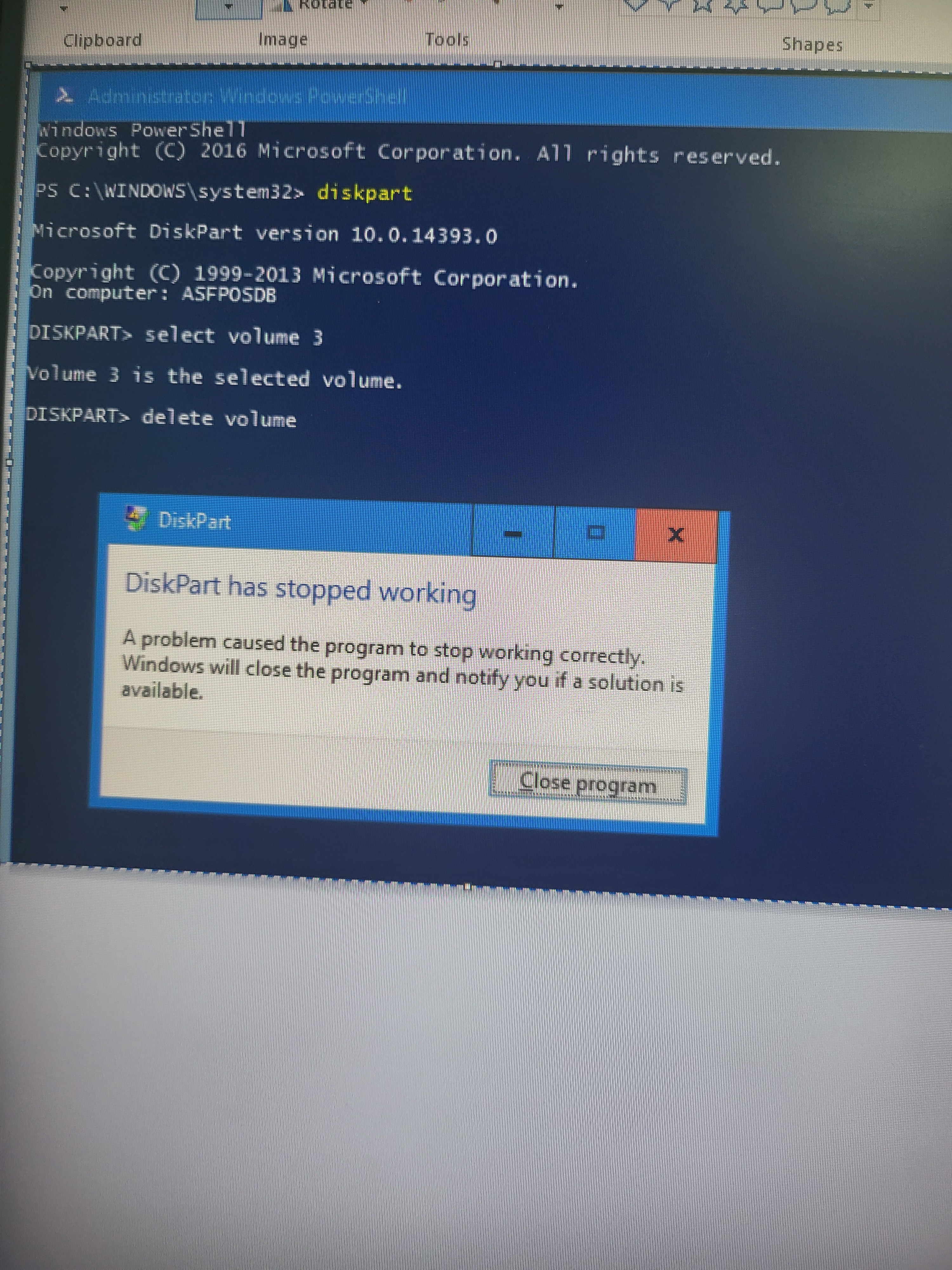 Diskpart has stopped working - Microsoft Q&A