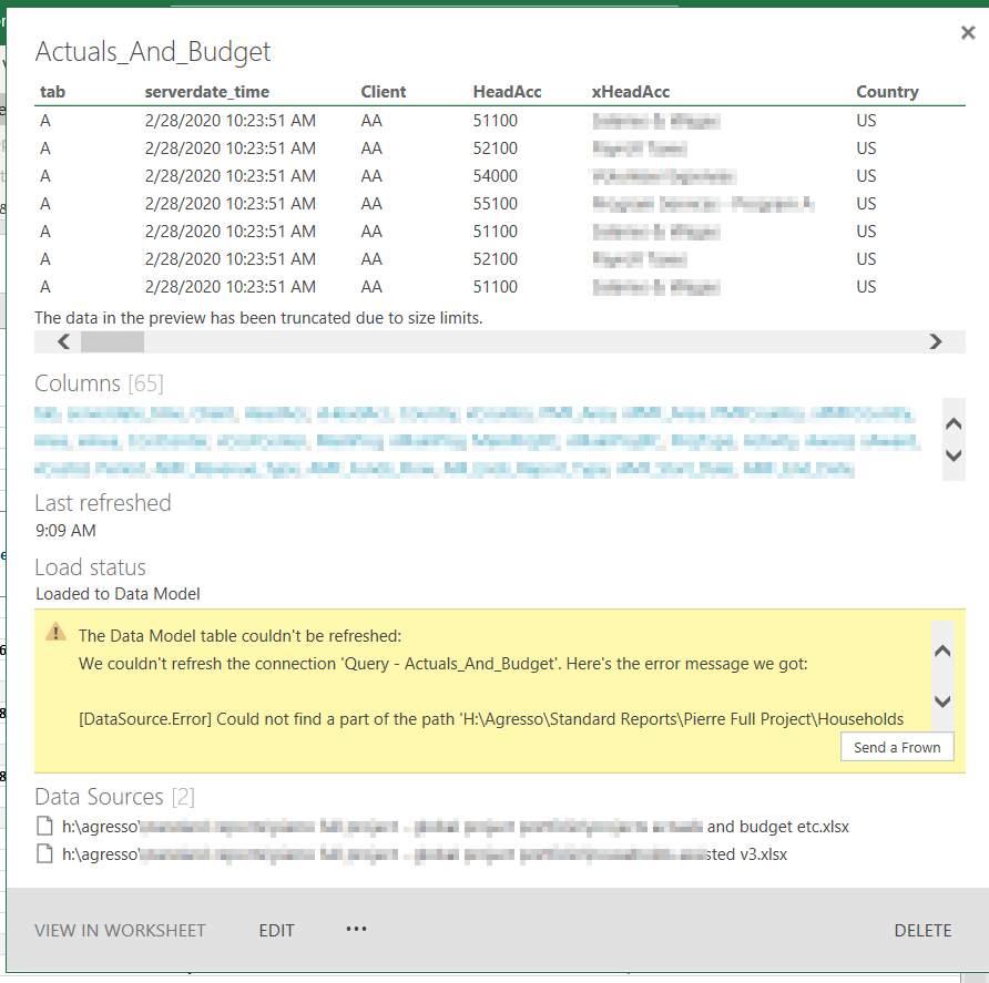 The Data Model table couldn't be refreshed - Microsoft Q&A