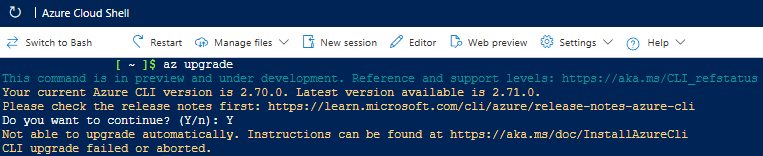 Error when running "az upgrade" in Azure Learn Sandbox - Microsoft Q&A