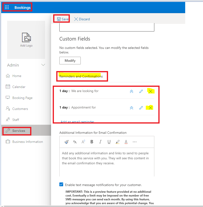 Switch off default BOOKINGS reminders - Microsoft Q&A