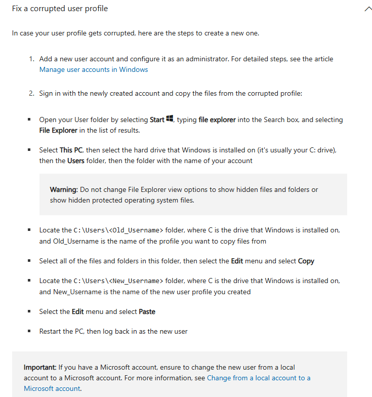 Windows account data problem - Microsoft Q&A