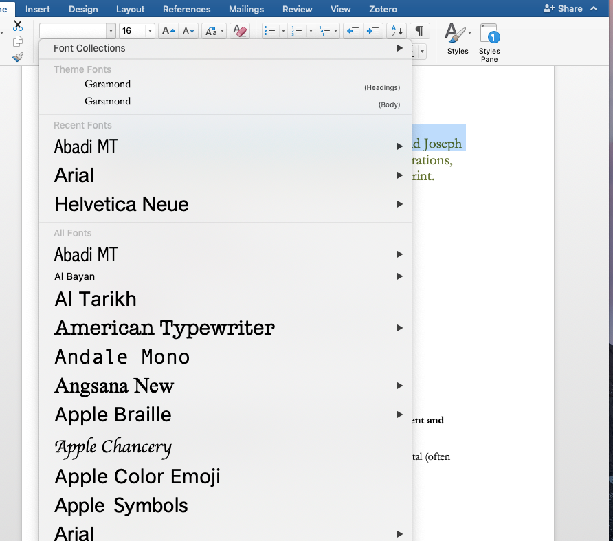 Font size in drop down menu of Word - Microsoft Q&A