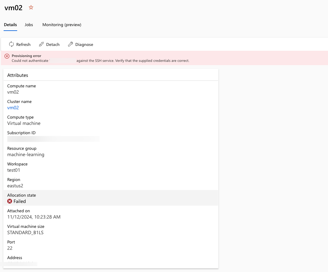 Azure Machine Learning - SSH Error When Attaching Virtual Machine ...