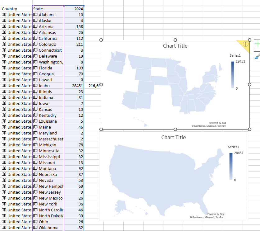 Excel Filled Maps not plotting ~half the US states despite multiple ...