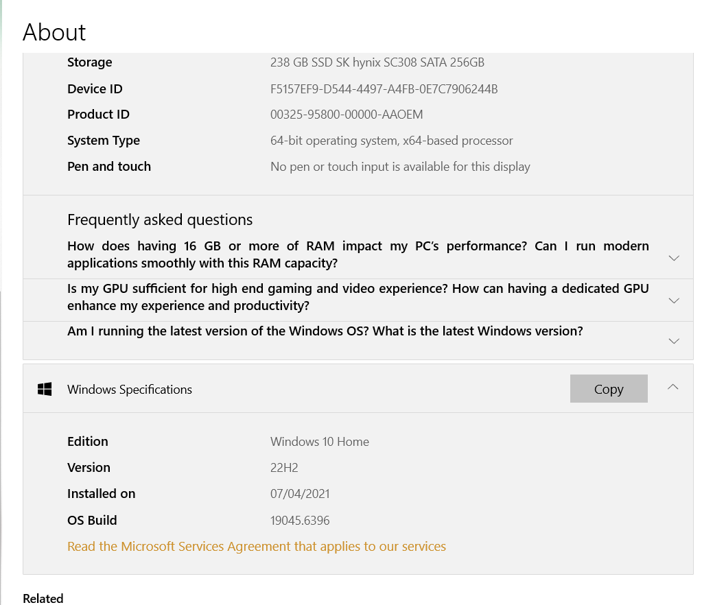 My PC's processor details - screenshot 2