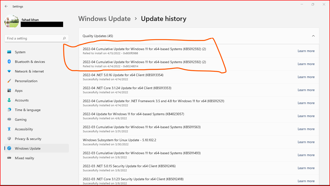 cumulative update for windows 11 gives error while installing ...