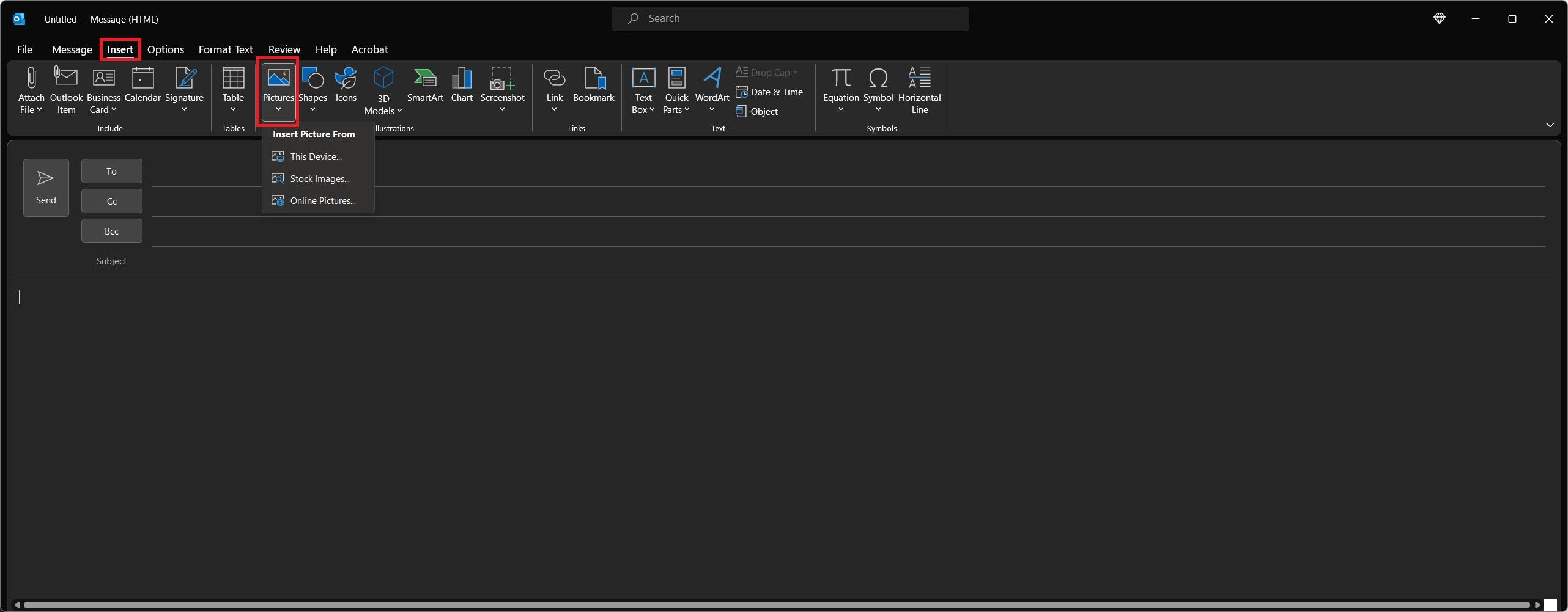 How do I insert a photo in a new email I want to send? Windows 10 ...