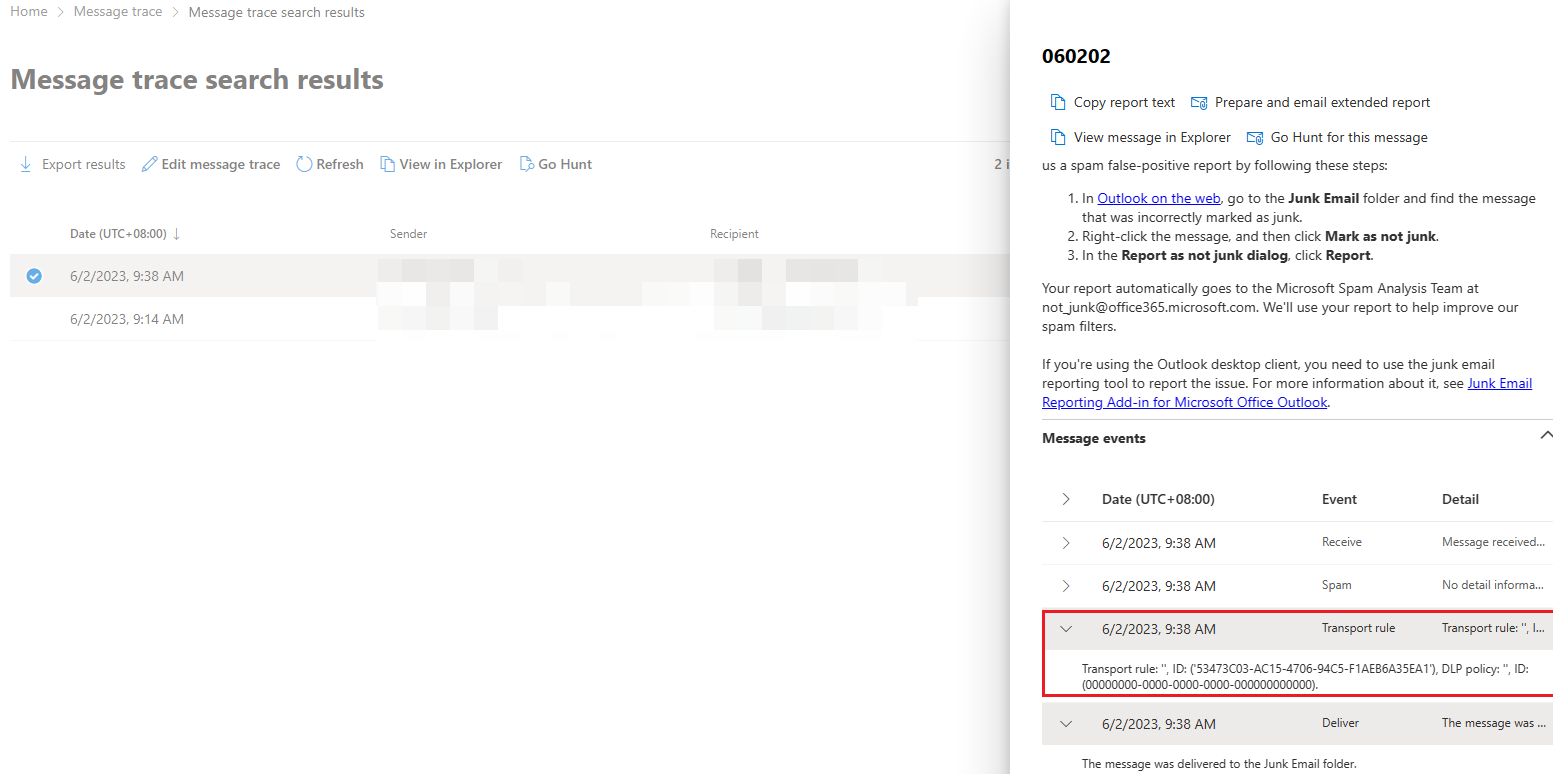 exchange online message trace attachment