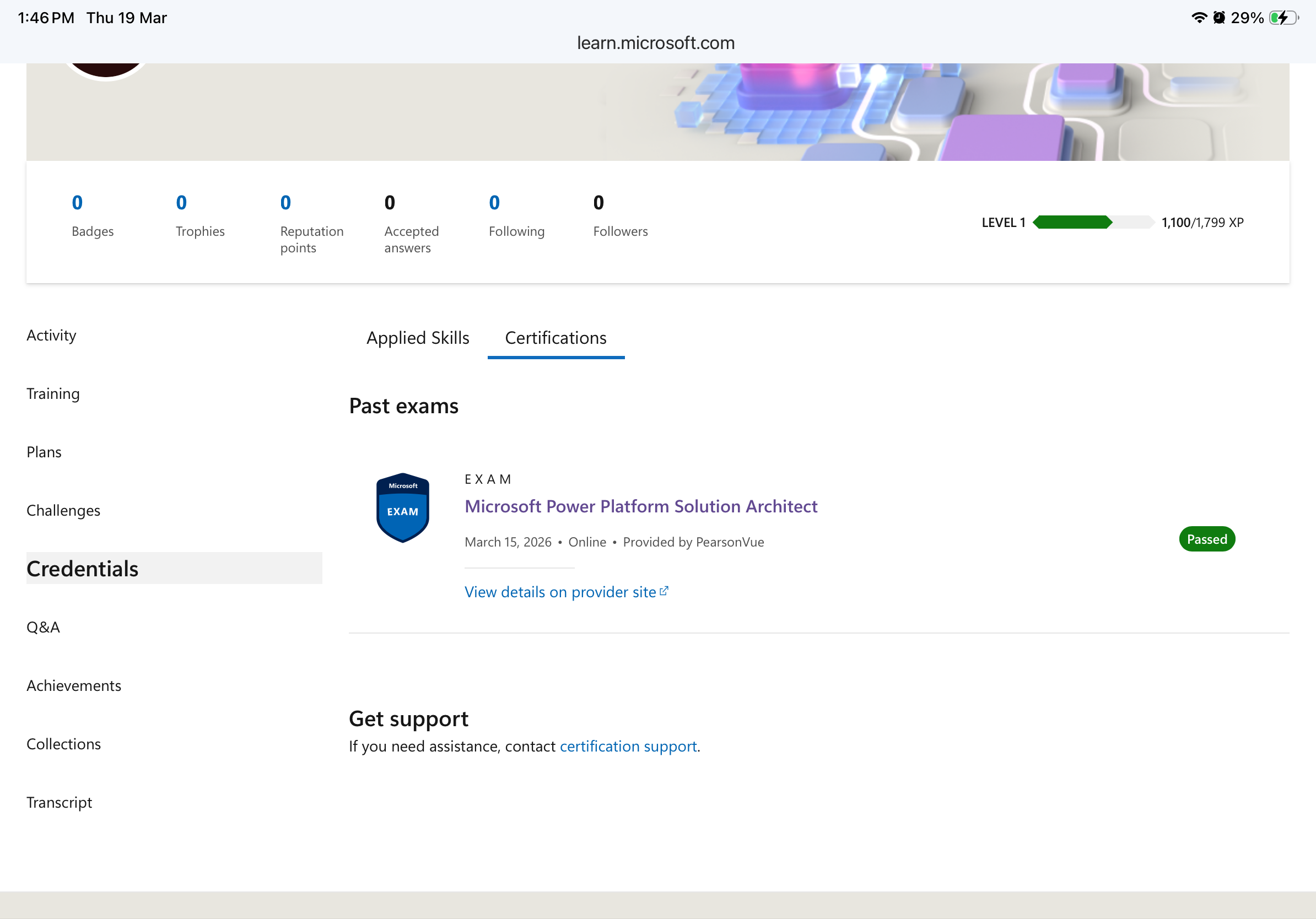Issue getting the certification view on my credentials dashboard ...