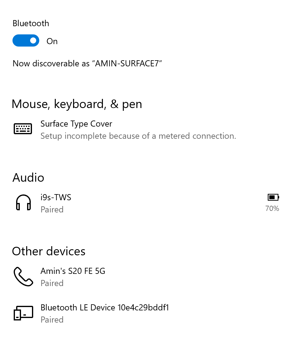 My Surface pro 7 Bluetooth won't pair with my samsung s20 and another ...