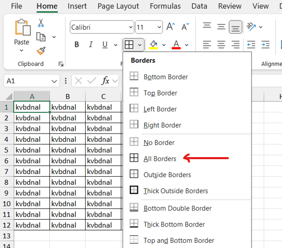 why are some but not all grid lines printing on my excel spread sheet