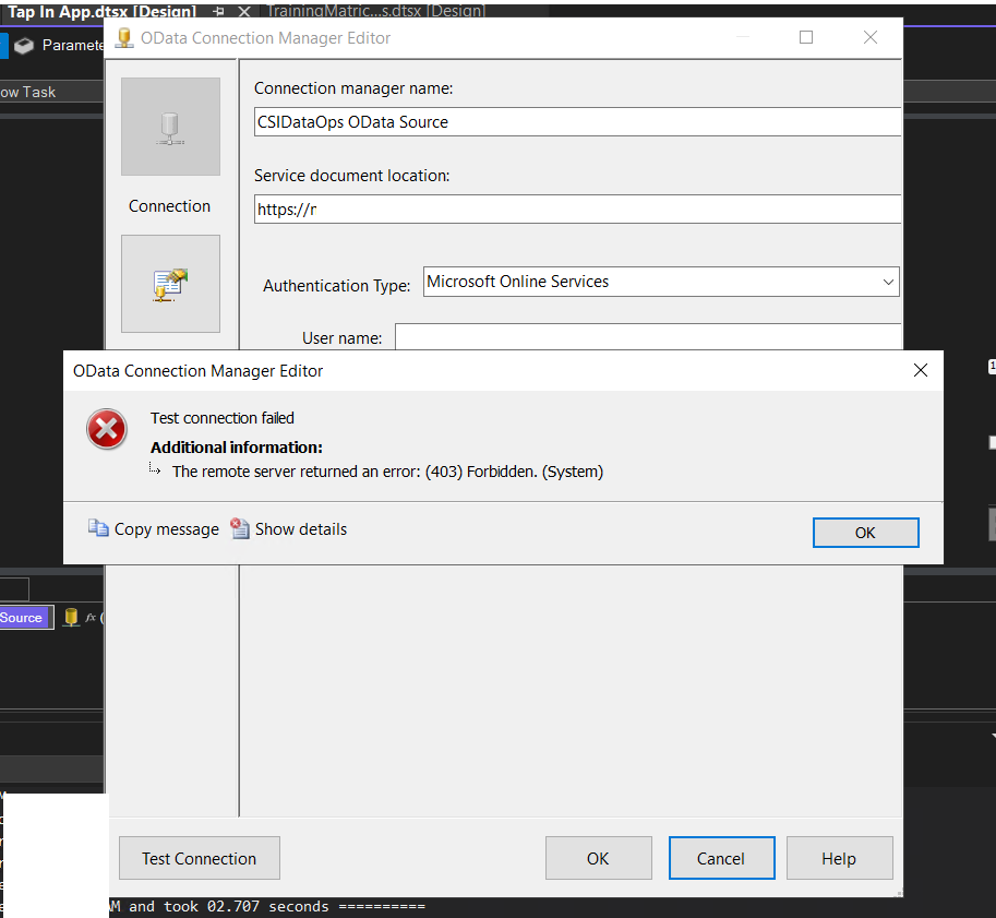 How to fix this SSIS connection issue with SharePoint - Microsoft Q&A