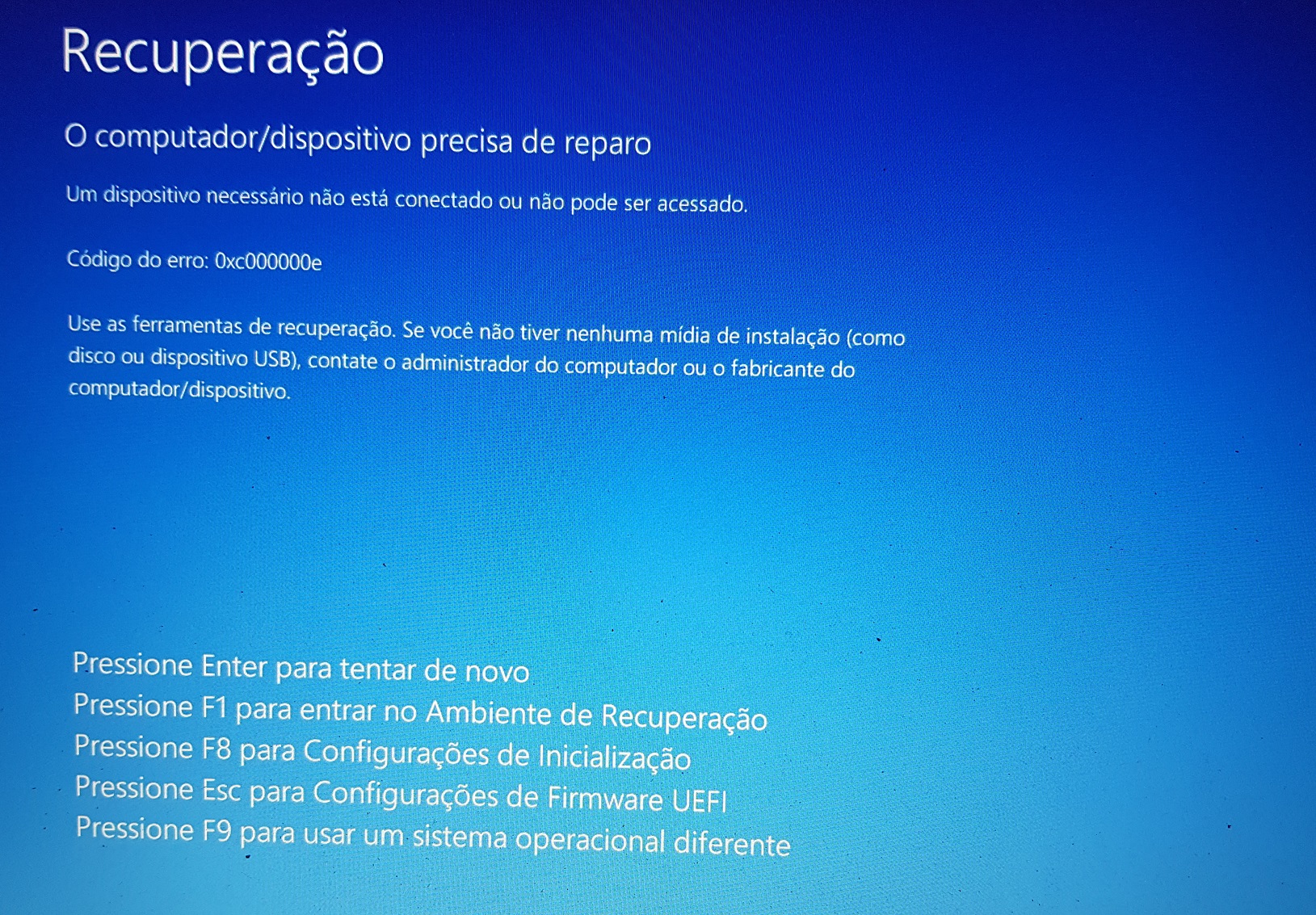 Windows 10 erro 0xc000000e. - Microsoft Q&A
