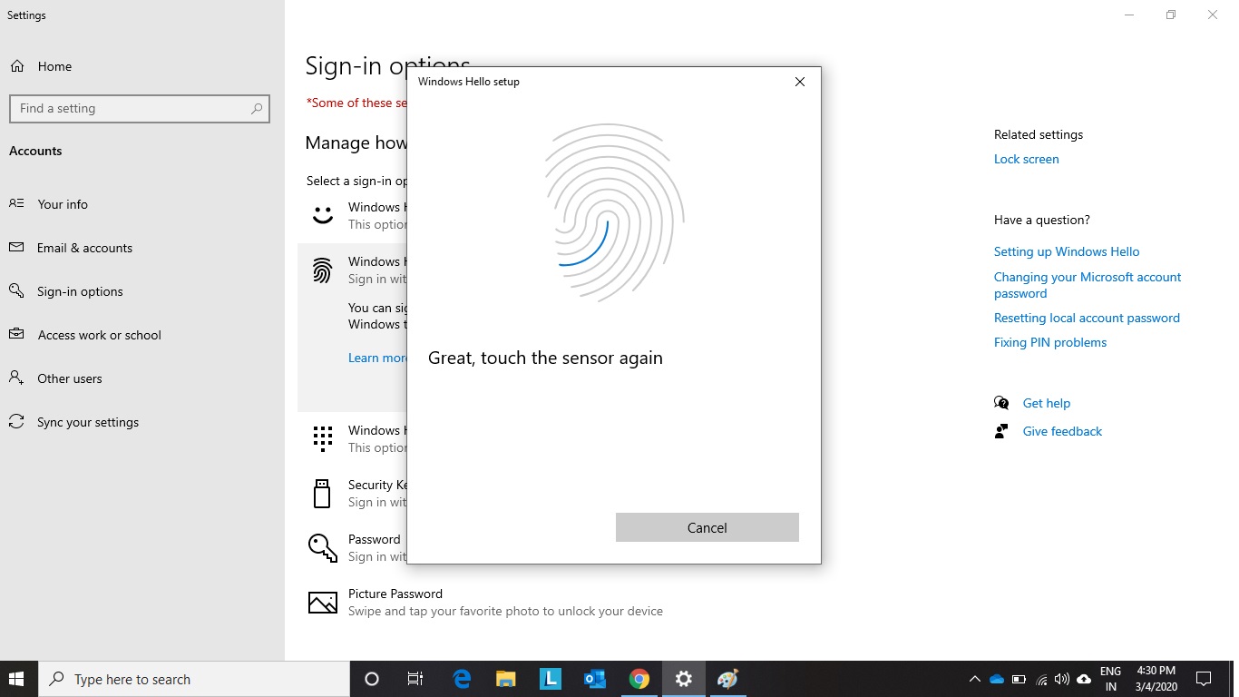 Not able to login into windows using fingerprint, also Hello PIN is ...