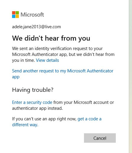 auth app didnt hear from you