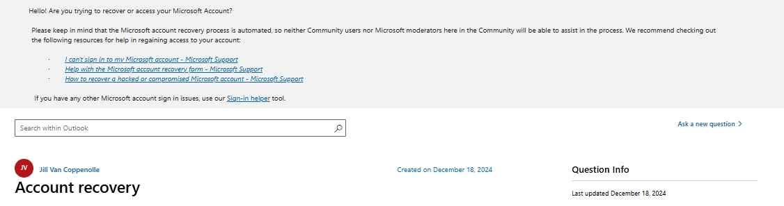 Account recovery - Microsoft Q&A