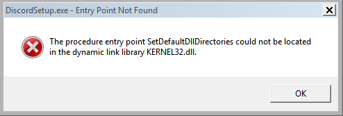 The procedure entry point SetDefaultDllDirectories could not be