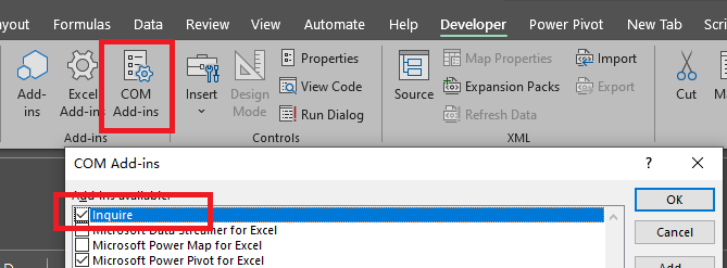 How do you install the inquirer add-in to compare to excel file ...