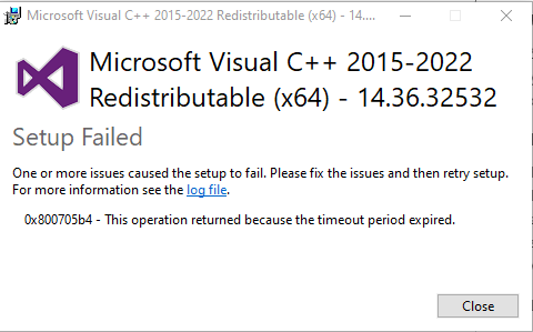 i cant download microsoft visual c++ because it says setup failed