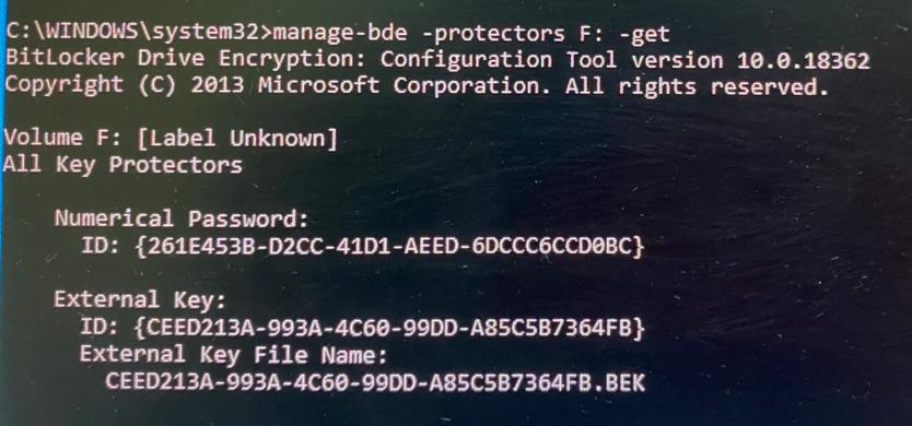 Enter the 48-digit recovery key to unlock this drive(KEY ID: 261E43B ...