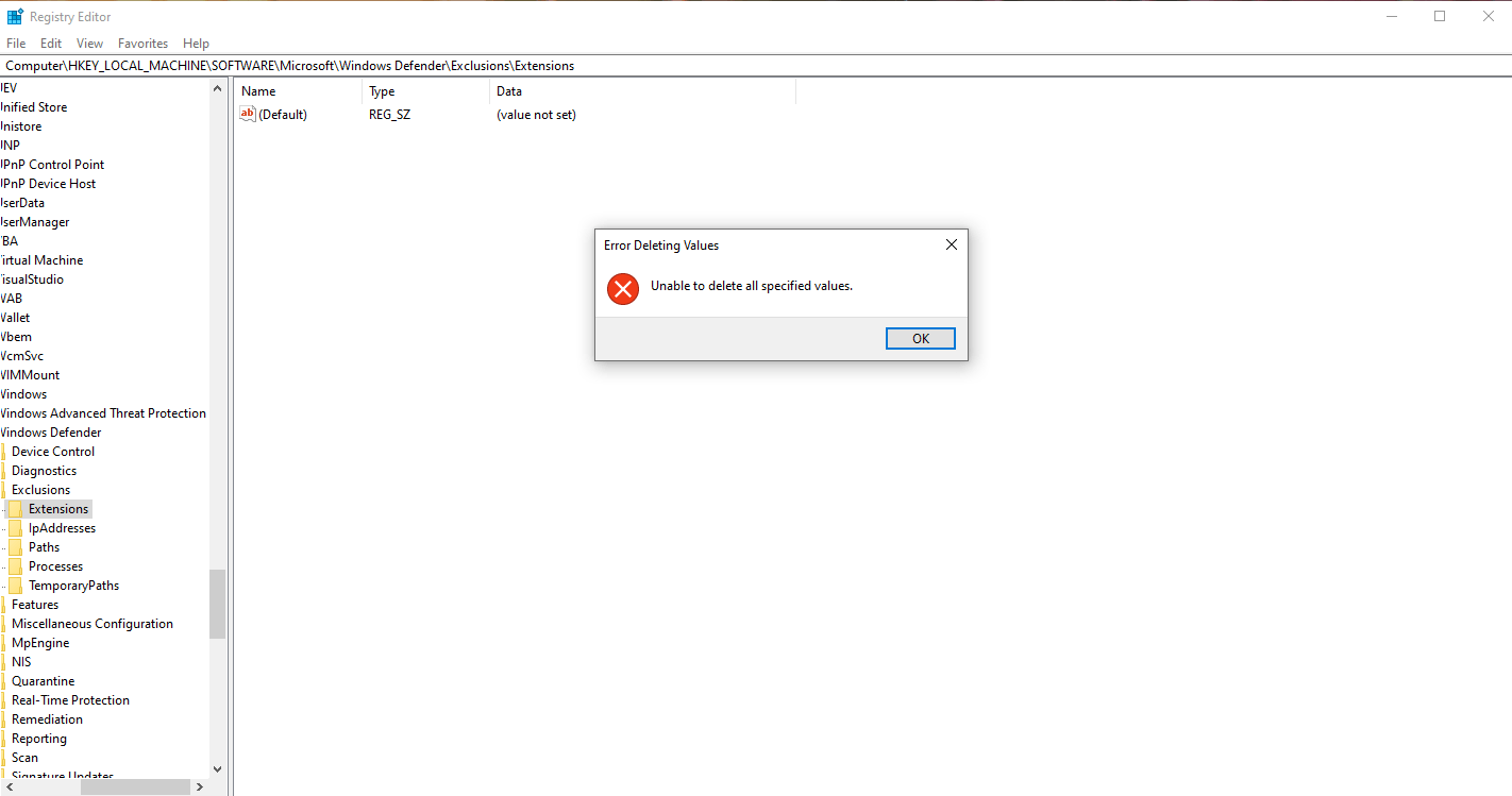 Unable to remove an item from the exclusion list - Microsoft Q&A