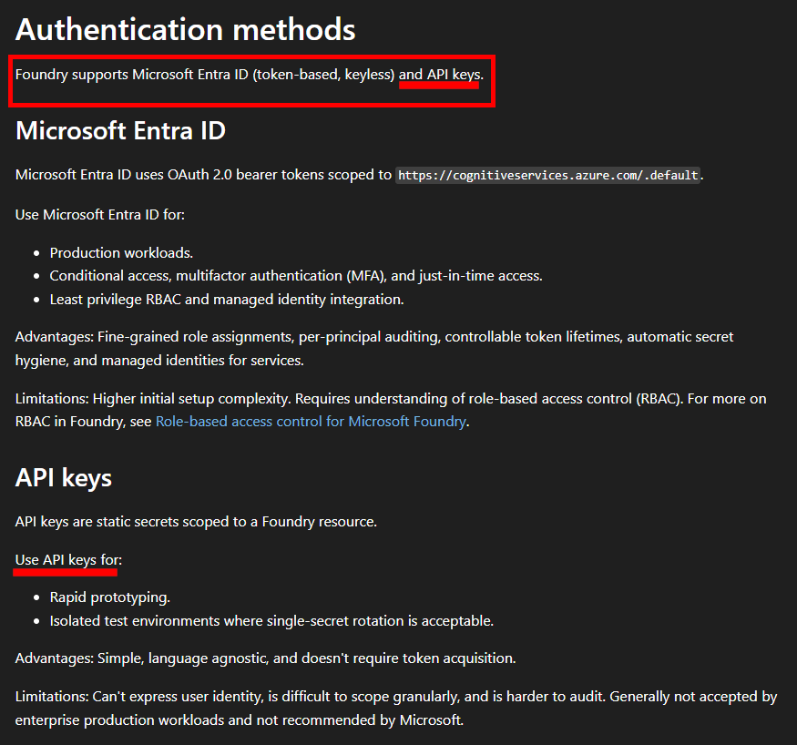 API Keys are disabled for Foundry projects - Microsoft Q&A