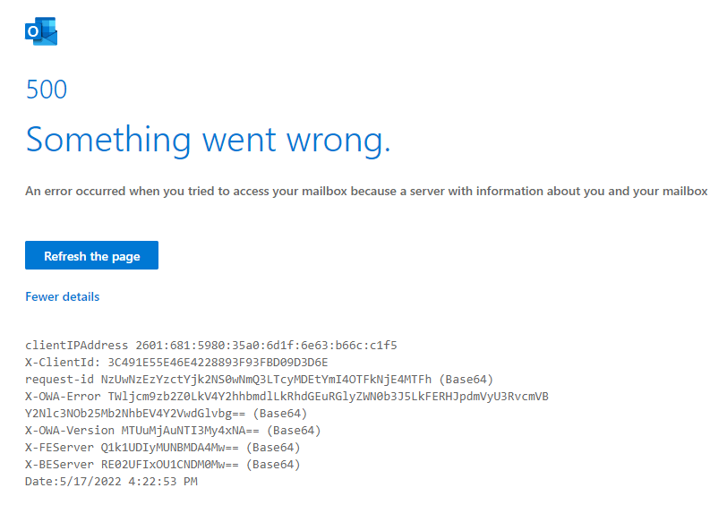 Outlook email error 500 "something went wrong". How do I fix it ...