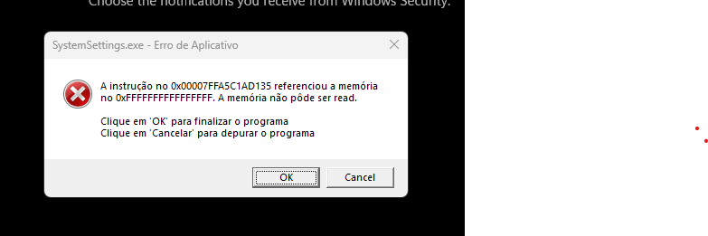 A instrução no 0x00007FFA5C1AD135 referenciou a memória no